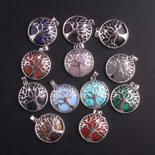 24PCS 27*27mm Agates Natural Stone Pendants Life Of Tree Energy Pendant Necklace Pendulum For Girls Women Gift Jewelry Making 2024 - buy cheap