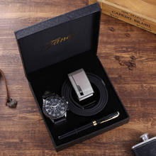3pcs/set Men Sport Quartz Watch Black Leather Belt  Signing Pen Fashion Quality Gift Box for Men Business Gifts Drop Shipping 2024 - buy cheap
