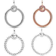 Momentos rosa pequeno médio frisado & pave coroa o pingente charme ajuste pandora pulseira colar 925 prata esterlina grânulo diy jóias 2024 - compre barato