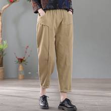 100% Cotton Women Casual Denim Pants New Arrival 2021 Spring Simple Style Solid Color Loose Female High Waist Harem Pants S3669 2024 - buy cheap