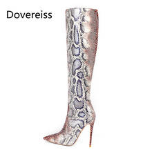 Dovereiss Fashion Women's Shoes Winter Snakeskin Pointed Toe Stilettos Heels Sexy Elegant Zipper Knee high Boots New Big Size 45 2024 - buy cheap