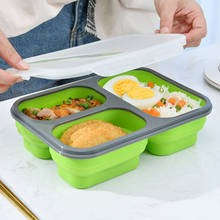 1100 ml Portátil Eco-friendly Lunch Box 3 células Dobrável Silicone Bento Boxes Microondas Louça Recipiente De Armazenamento De Refeição De Alimentos 2024 - compre barato