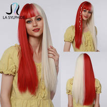 La Sylphide Synthetic Wig Long Straight Half Blonde Half Red Hair Wigs with Bangs for Women Cosplay Party Lolita Heat Resistant 2024 - buy cheap