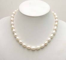 SALE 7-8mm Rice White Natural Freshwater PEARL 17" NECKLACE-nec5024 2024 - buy cheap