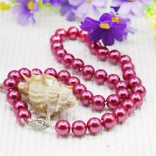 10mm redondo rosa vermelha pérola concha colar feminino meninas feito à mão jóias fazendo design moda acessórios presentes para a mãe 2024 - compre barato