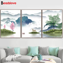 3 piece Foggy Mountain Deer Animal Lake Forest Seascape diamond painting full square/round mosaic set new diamond embroidery 2024 - buy cheap