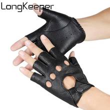 Longkeeper luva sem dedos masculina e feminina, de couro pu oco para dirigir 2024 - compre barato