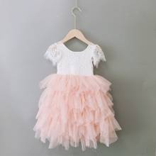 Vestido de encaje blanco esponjoso para niñas, vestido largo de boda para niños, vestido tutú de manga voladora para adolescentes, vestido de bebé para el suelo de cumpleaños 2024 - compra barato