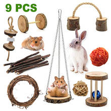 9Pcs Guinea Pig Toys Natural Wooden Hamster Chinchillas Chew Toys Dumbells Exercise Bell Interaction Roller Teeth Care Molar Toy 2024 - buy cheap