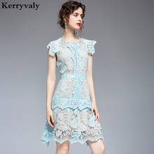 Summer Blue Irregular Water Soluble Lace Dress Women Clothes 2022 Sweet Gothic Casual Short Party Dress Robe Femme K6939 2024 - buy cheap