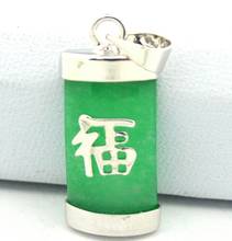 Free shipping  Natural Green jade "Fu" Lucky 18KGP Pendant 20x10mm 2024 - buy cheap