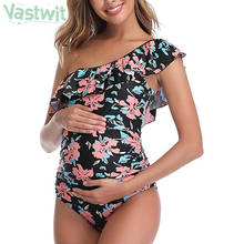 Bañador asimétrico de un hombro para mujer embarazada, traje de baño de maternidad, estampado Floral, Falbala, una pieza 2024 - compra barato