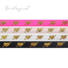 BRISTLEGRASS-Flecha de Cupido de 5/8 "y 15mm con corazón de amor, estampado metalizado FOE, elásticos, Bandas de Spandex, lazo para el pelo, venta al por mayor, 50 yardas 2024 - compra barato