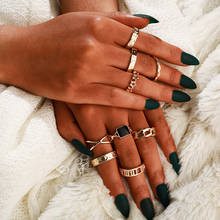 Docona conjunto de anéis de casamento feminino, anéis luxuosos dourados com pedra de cristal preto vazado estrela letras geometrc acessórios de joias 9071 2024 - compre barato