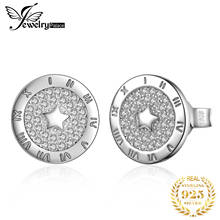 JewelryPalace Star Roman Numeral Round 925 Sterling Silver Stud Earrings Cubic Zirconia Cute Statement Coin Earrings for Women 2024 - buy cheap
