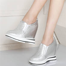 Casual Shoes Women Genuine Leather Wedges High Heel Platform Pumps Shoes Female Round Toe Fashion Sneakers Rhinestones Trainers 2024 - buy cheap
