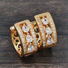 Fashion Women Gold Color Clear Cubic Zirconia Teardrop CZ Huggie Hoop Earrings Jewelry 2024 - buy cheap