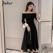 Jielur Long Dress Off Shoulder Retro Women's Autumn Winter Hepburn Style Temperament Long-sleeved Dress Elegant Lady Vestidos 2024 - buy cheap