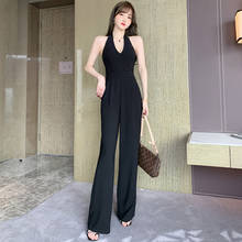 Long Rompers Sexy Women Jumpsuit 2020 Summer Black Sexy V Neck Party Black Catsuit Overalls Bodysuit Halter Backless Club Pants 2024 - buy cheap