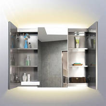 Нержавеющая сталь Серебряный зеркальный шкаф Туалет настенный шкаф для хранения принадлежностей в ванной комнате с светильник 220V/110V 12W 2024 - купить недорого