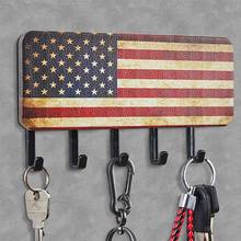 Настенная вешалка для ключей, с изображением флага США/британского флага, из массива дерева, с 5 крючками для ключей, Сортировочная коробка 2024 - купить недорого