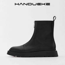 Brand Designer Front Zipper Black Leather Ankle Boots for Women 2020 New Stylish Platform Boots Style Wedges Shoes Woman 2024 - buy cheap