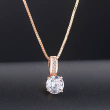 Classic Round Crystal Pendant Necklaces for Women Valentine's Day Present Rose Gold Color Classic AAA+CZ Chain Link Jewelry N330 2024 - buy cheap