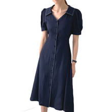 2021 New Summer French Women Puff Sleeve Single-breasted Casual Dress Female Slim Long Vintage Dress NS2589 2024 - buy cheap
