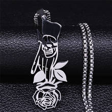 Goth Hand Skull Rose Stainless Steel Statement Necklace Women Silver Color Necklaces Jewelry acero inoxidable joyeria N4427S02 2024 - buy cheap