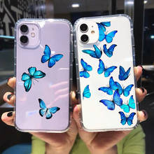 Jamular bonito bonito azul borboleta caso de telefone para iphone 13 pro max 11 12 mini 7 xs xr se20 8 6s mais claro macio capa fundas 2024 - compre barato