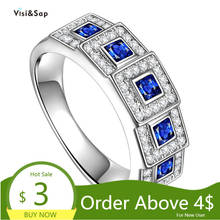 Visisap vintage royal totem azul quadrado broca zircão anéis para mulheres retro senhora presentes de aniversário anel fornecedor jóias b571 2024 - compre barato