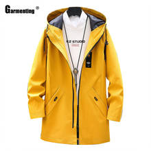 Tendência masculina 2021 primavera outono encapuçado topos longo trench coats masculino kpop outerwear amarelo azul com zíper roupas homem mais tamanho S-3XL 2024 - compre barato