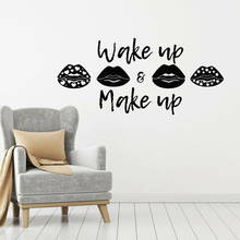 Phrase Wake Up Make Up Lips Cosmetics Wall Decals Vinyl Home Deocr for Girls Room Beauty Salon Sticker on The Wall Murals S270 2024 - buy cheap