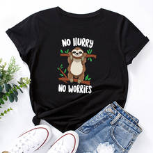 2021 Women T-shirt Summer Short Sleeve Cotton Plus Size S-5XL Cute Lazy Sloth Print Funny Casual O Neck Female Tshirt Tees Tops 2024 - buy cheap