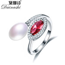 Dainashi 925 anel de prata esterlina vermelha zircônia cristal ajustável anel bonito design 100% genuíno pérola cultivada em água doce 2024 - compre barato