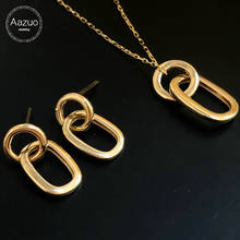 Aazuo Ins Стиль 18K золото комплект ювелирных изделий для женщин прямоугольное ожерелье с цепочкой серьги подарок для женщин обручальные кольца Свадебная вечеринка Au750 2024 - купить недорого