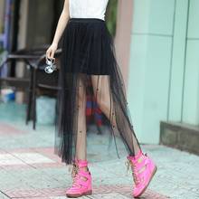 Saia midi preta elegante verão 2021 moda coreana meninas primavera streetwear cintura alta saia tule branca ds239 2024 - compre barato
