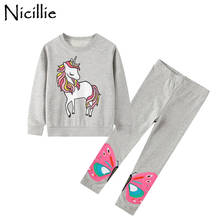 Nicillie Children Girls Clothing Sets 2PCS Kids Suit Unicorn Girls Long Sleeve SweatShirt and Butterfly Pants Winter Costumes 2024 - купить недорого