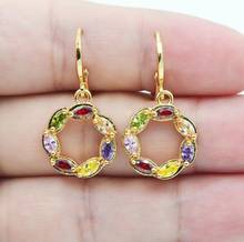 Hainon Fashion Luxury Female White Colorful Zircon Dangle Earrings Gold Color Flower Dangle Earrings For Women Jewelry 2024 - buy cheap