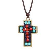 Collar con colgante religioso de cobre para hombres y mujeres, cadena de cuero ajustable, con Cruz, de Nepal, joyería de oración 2024 - compra barato