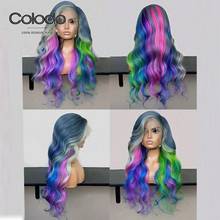 Парик цветной радуги с эффектом омбре, предварительно выщипанные передние парики из человеческих волос, бразильские волосы без повреждений, прозрачные на сетке для женщин 2024 - купить недорого