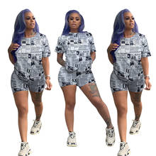 summer women suit o neck short sleeve newspaper print 2 pieces shorts suit lady fashion two pieces track suit DL040 2024 - buy cheap