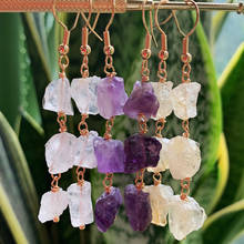 Pendientes pequeños de piedra Irregular para mujer, aretes con borla de cristal Mineral en bruto, amatista Natural de Reiki, citrinas, Pendientes colgantes de cuarzo transparente 2024 - compra barato