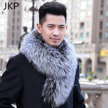 Jkp inverno 2020 cachecol de pele de raposa real para homens, gola quente natural, xales e laços de pele genuína de alta qualidade 2024 - compre barato