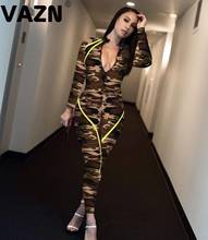 VAZN New product 2020 sexy lady green camouflage skinny jumpsuit full sleeve zipper fly jumpsuit sexy girl popular chic jumpsuit 2024 - buy cheap