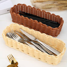 Rattan Plastic Basket Tableware Baskets Rectangular Wicker Bamboo Storage Box for Knives Forks Chopsticks Bread Cakes Fruits 2024 - buy cheap