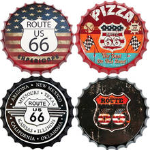 Route 66 Vintage Beer Bottle Cap Retro Plaque Capsule Metal Tin Signs Poster Room Bar Wall Decoration Round Metal Poster 2024 - buy cheap