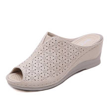 Sandalias de cuña de piel suave para mujer, zapatos de plataforma con punta abierta, modernos, tacón de 5cm de altura, 2021, L026 2024 - compra barato