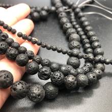 DIY Jewelry Making Round Natural Stone Black Lava Bead 4 6 8 10 12 14mm Volcanic Raw Material Necklace Bracelet 2024 - buy cheap