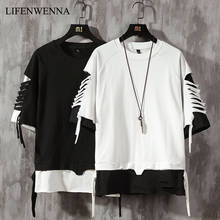 Lifenwenna-camiseta masculina de manga curta, moda casual, blusa de algodão para homens, hip hop, plus size, gola em o, verão 2024 - compre barato